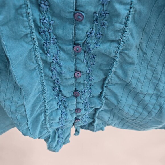 St John's Bay Blue Teal Sleeveless Embroidered Cotton Buttoned Down Blouse 3x - Picture 8 of 15